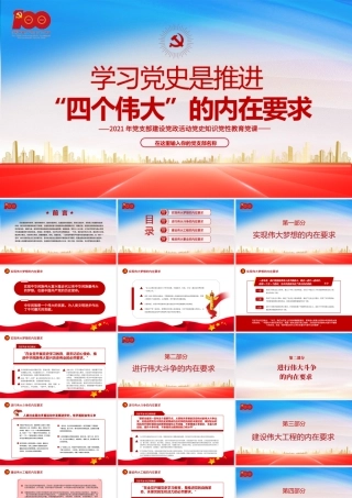2021学习党史是推进“四个伟大”的内在要求PPT红色建党100周年党史党课课件.pptx