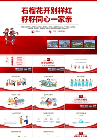 2022石榴花开别样红籽籽同心一家亲PPT民族团结一家亲主题班会课件模板.pptx