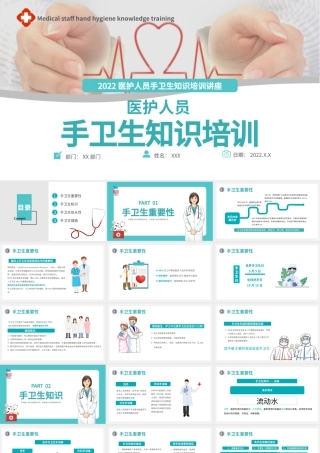2022手卫生知识培训PPT清新简约风医疗知识培训通用PPT模板下载.pptx