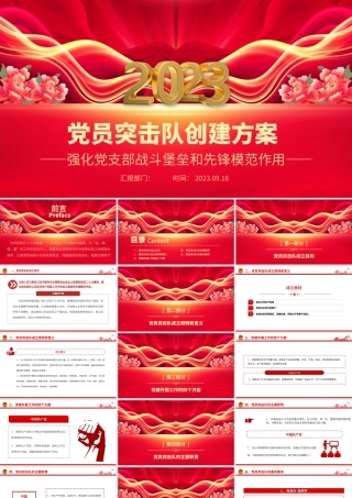 2023党员突击队创建方案PPT红色大气强化党支部战斗堡垒和先锋模范作用基层党建课件.pptx