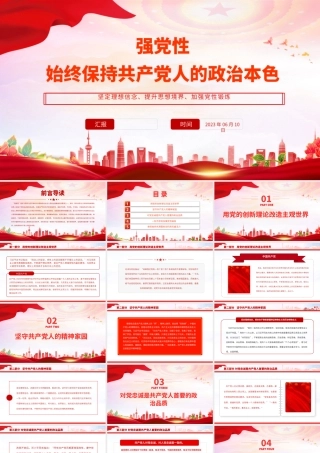 2023强党性始终保持共产党人的政治本色PPT红色简洁党员干部坚定理想信念提升思想境界党课课件.pptx