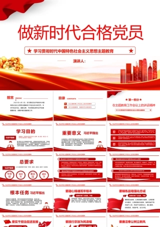 2023学习主题教育做新时代合格党员PPT大气党建风学习新时代中国特色社会主义思想主题教育党课课件模板.pptx