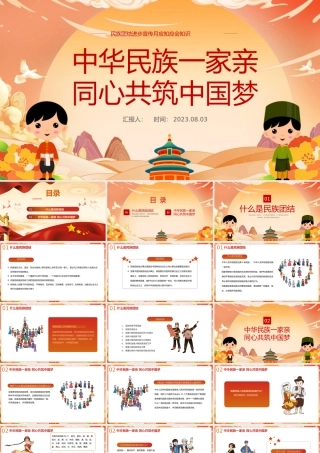 2023中华民族一家亲同心共筑中国梦PPT党政风民族团结进步宣传月应知应会知识课件模板下载.pptx