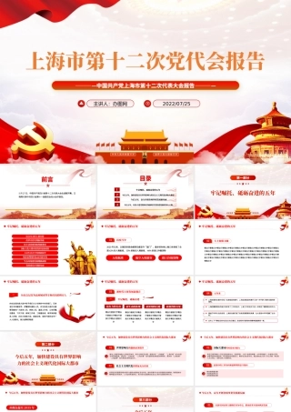 红色党建风中国共产党上海市第十二次代表大会专题党课PPT课件模板.pptx