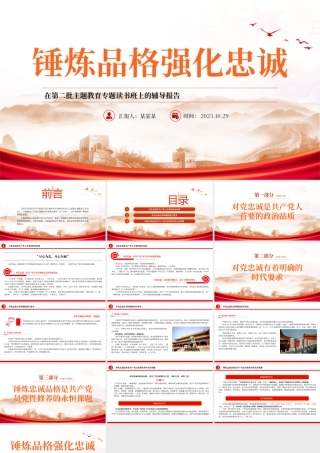 2023锤炼品格强化忠诚PPT红色简洁在第二批主题教育专题读书班上的辅导报告课件.pptx