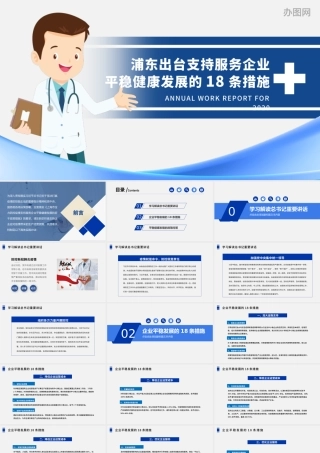 大气蓝色商务疫情党课新冠状病毒肺炎疫情防控共抗病毒上海浦东出台支持服务企业平稳健康发展的18条措施PPT模板.pptx