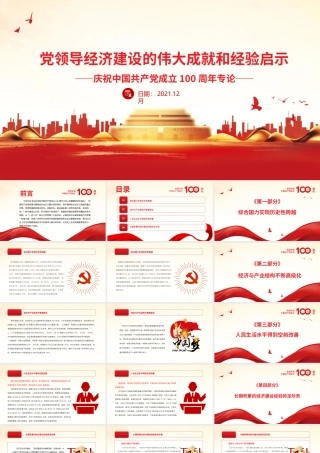 党领导经济建设的伟大成就和经验启示PPT红色党政风庆祝中国共产党成立100周年专论党员学习微党课课件.pptx