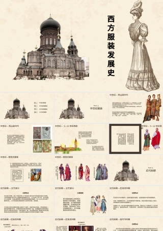 复古风尚西方服装发展史教育课件PPT模板.pptx