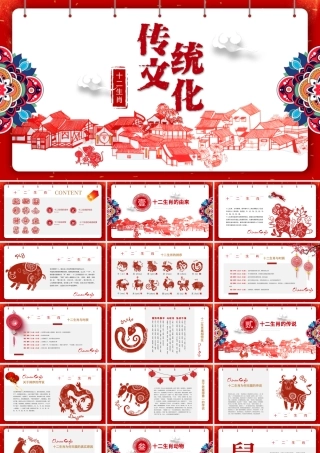 原创剪纸中国风十二生肖中国传统文化PPT模板-版权可商用.pptx