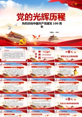 红的简约党政风党的光辉历程热烈庆祝中国共产党成立一百周年PPT模板.pptx