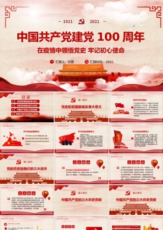 红色党政风中国共产党建党100周年PPT模板.pptx