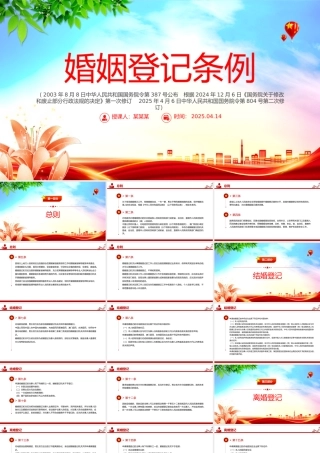 《婚姻登记条例》PPT红色精美法律法规学习课件下载.pptx