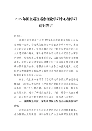 2025年国企巡视巡察理论学习中心组学习研讨发言.docx