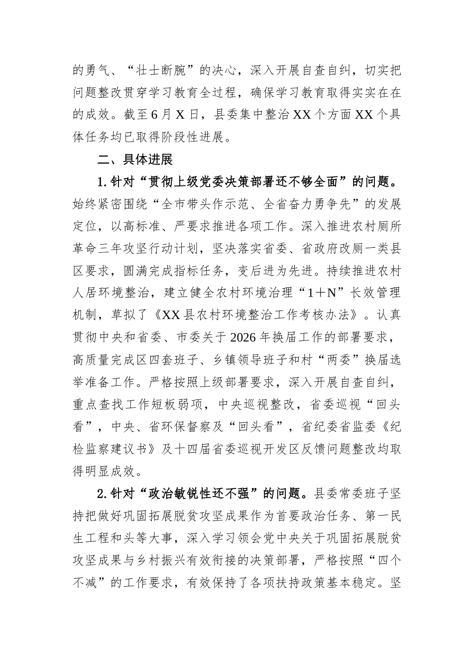 XX县专题集中整改整治情况报告.docx_第2页