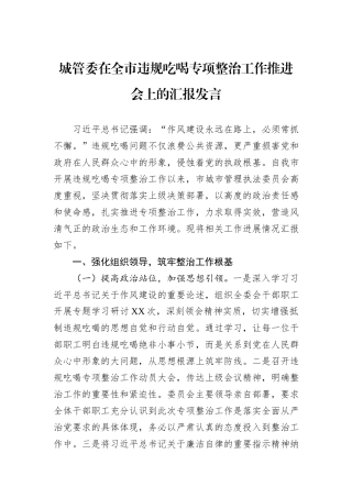城管委在全市违规吃喝专项整治工作推进会上的汇报发言.docx