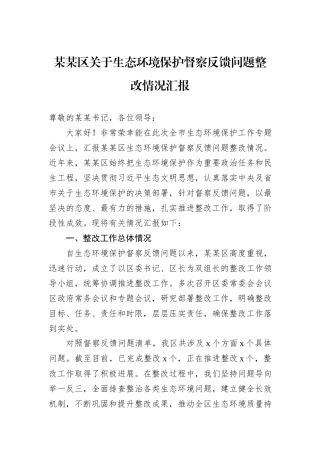 某某区关于生态环境保护督察反馈问题整改情况汇报.docx