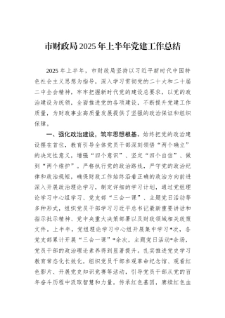 市财政局2025年上半年党建工作总结.docx