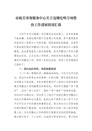 市机关事务服务中心关于违规吃喝专项整治工作进展情况汇报.docx