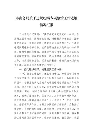 市商务局关于违规吃喝专项整治工作进展情况汇报.docx