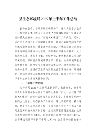 县生态环境局2025年上半年工作总结.docx