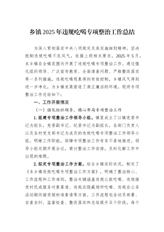 乡镇2025年违规吃喝专项整治工作总结.docx