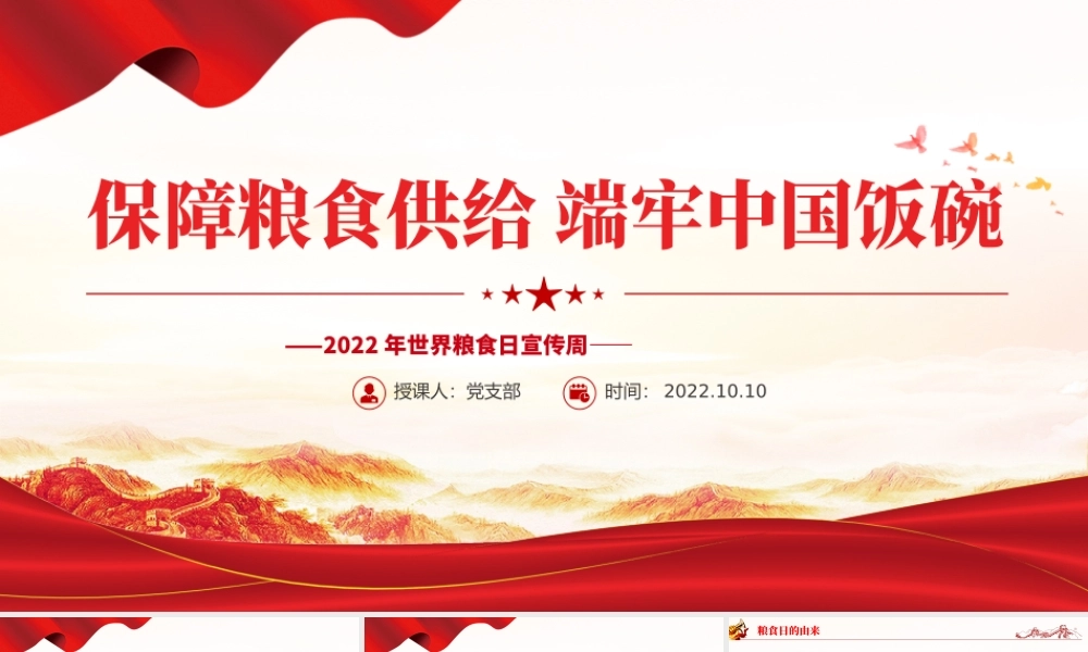 2022保障粮食供给端牢中国饭碗PPT红色党建风世界粮食日宣传周主题课件模板下载.pptx