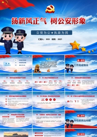 蓝色云海党政风杨新风正气树公安形象年度公安工作汇报通用PPT模板.pptx