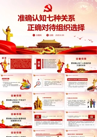 红的简约党政风准确认知七种关系正确对待组织选择.pptx