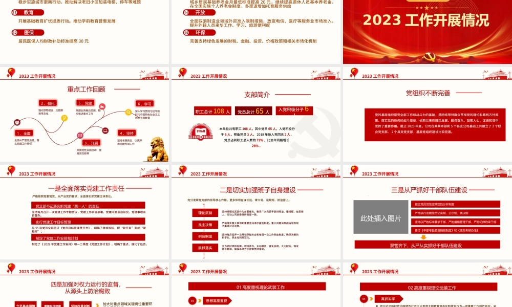 红色大气3月份民主生活会PPT2024年党支部工作总结汇报模板.pptx