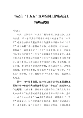书记在“十五五”规划编制工作座谈会上的讲话提纲.docx