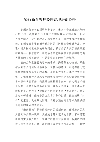 银行新晋客户经理助理培训心得.docx