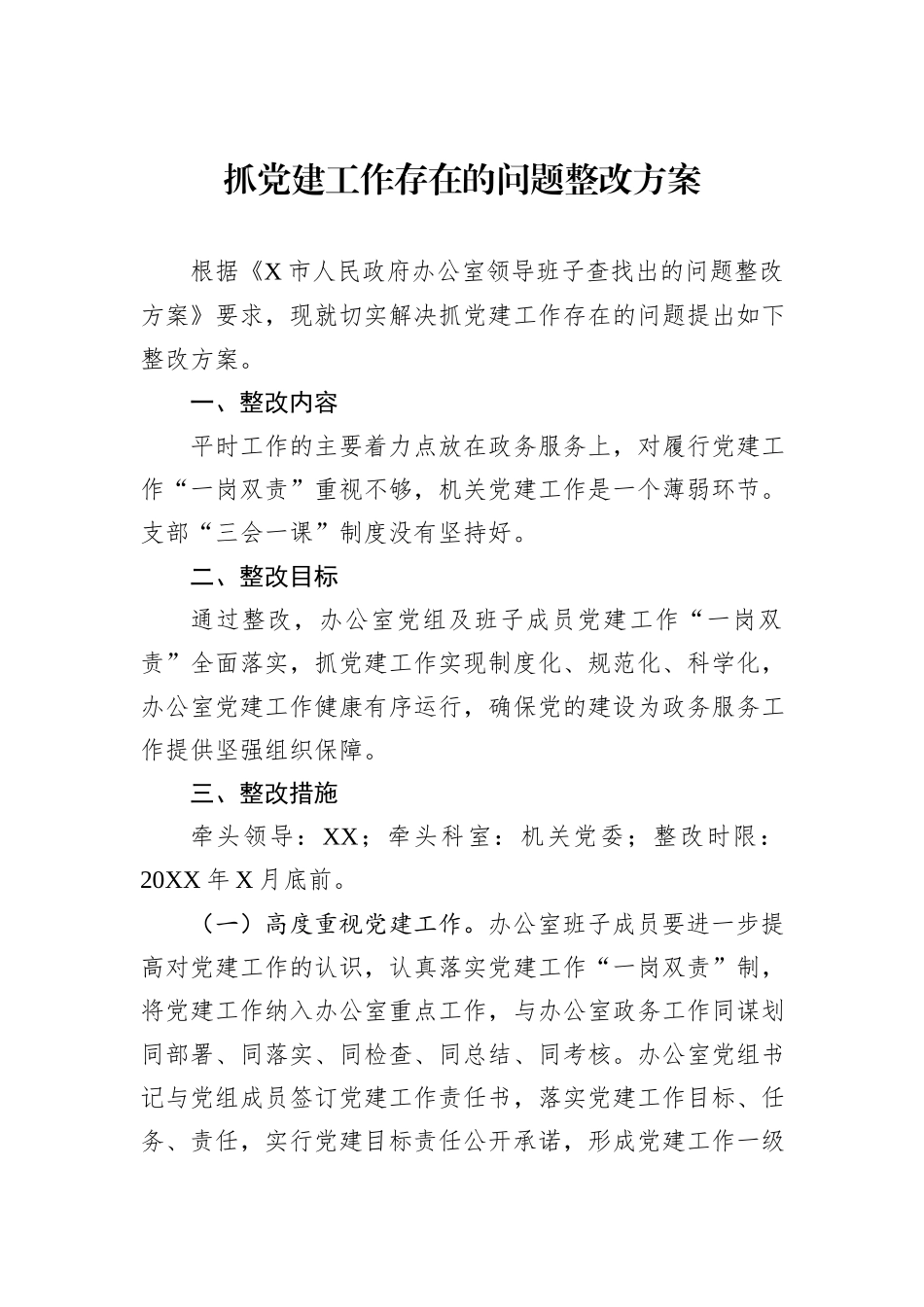 抓党建工作存在的问题整改方案.docx_第1页