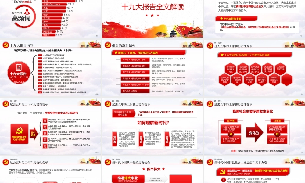 （无动画版）中国风学习贯彻十九大会议精神党支部党员党课学习PPT.pptx