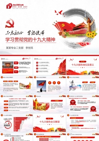 （无动画版）中国风学习贯彻十九大会议精神党支部党员党课学习PPT.pptx