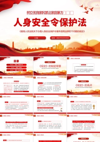 《人身安全令保护法》PPT红色党政风树立优良家风禁止家庭暴力专题课件模板.pptx
