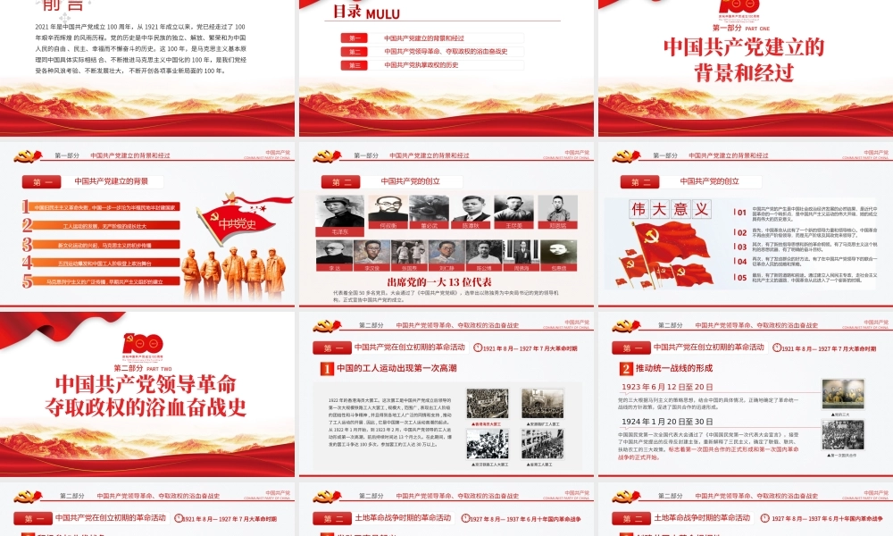 2021从开天辟地到百年风华庆祝建党100周年专题党课PPT模板.pptx