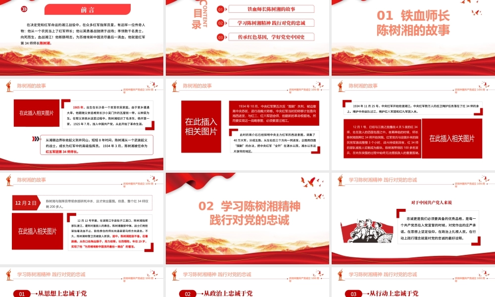 2021党史学习教育经典故事之铁血师长陈树湘PPT建党100周年党史学习专题党课课件模板.pptx