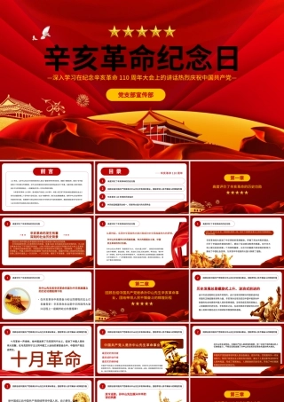 2021纪念辛亥革命110周年重要讲话PPT红色党建风铭记历史缅怀先烈共同创造祖国完全统一民族伟大复兴的光荣伟业党课课件.pptx