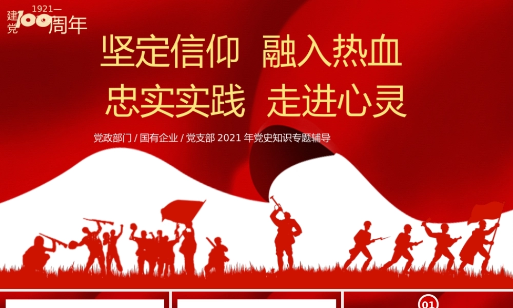 2021坚定信仰融入热血忠实实践走进心灵PPT建党100周年党支部党史知识专题辅导PPT模板-含讲稿.pptx