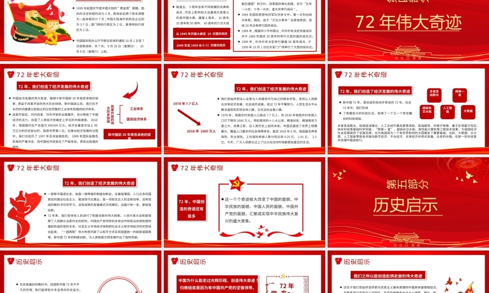 2021建国72周年PPT红色喜庆盛世华诞锦绣中华迎十一庆国庆爱国主义教育党课课件模板下载.pptx