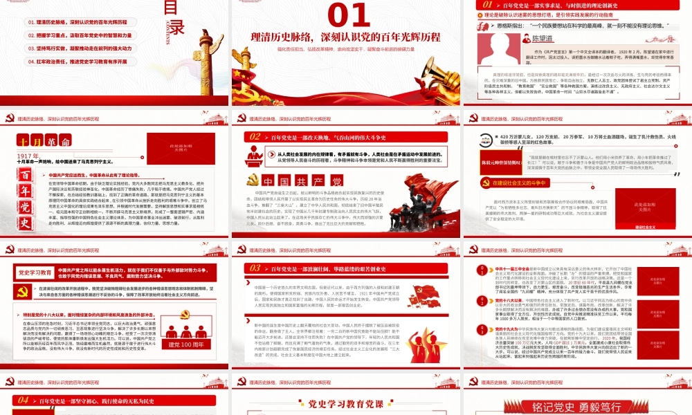 2021铭记党史勇毅笃行PPT简洁风建党百年凝聚奋斗前进的磅礴力量党课课件.pptx
