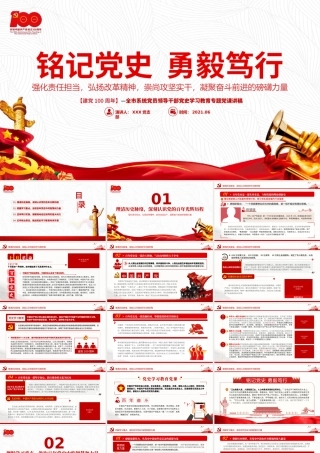 2021铭记党史勇毅笃行PPT简洁风建党百年凝聚奋斗前进的磅礴力量党课课件.pptx