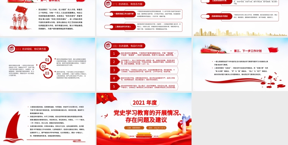 2021年度党史学习教育情况汇报PPT红色大气党史学习教育的开展情况存在问题及建议专题党课课件.pptx