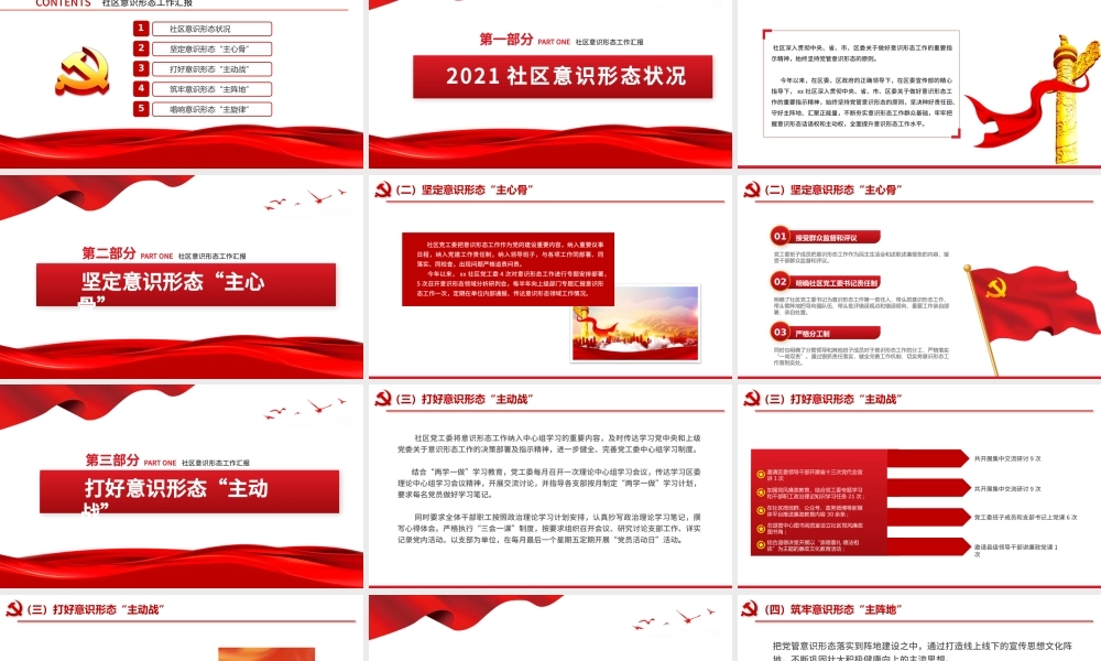 2021社区意识形态报告PPT红色极简风七一建党节建党100周年专题党课PPT模板.pptx