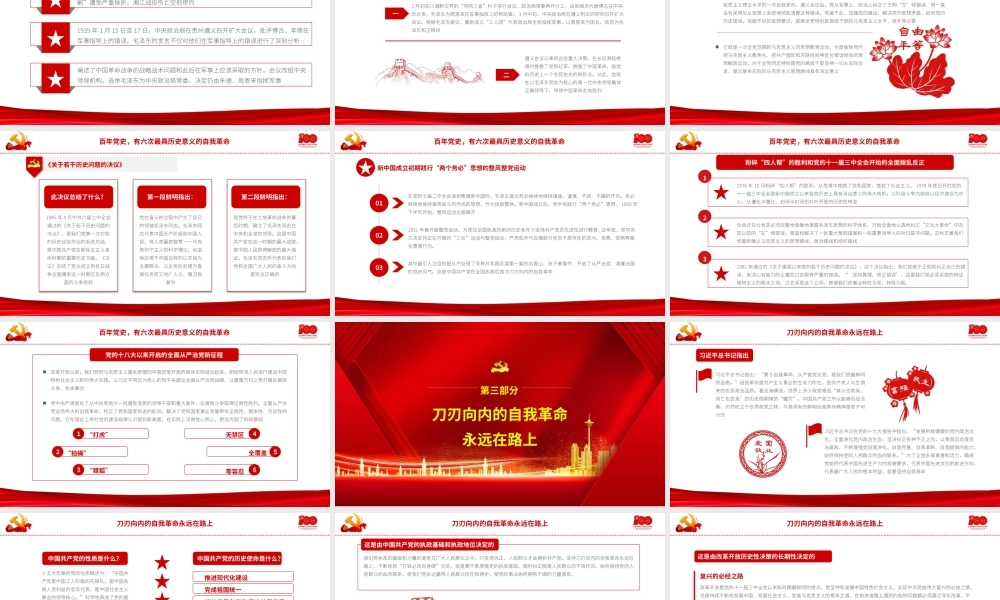 2021最具历史意义的六次自我革命PPT建党100周年专题辅导党课课件PPT模板.pptx