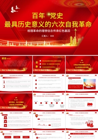 2021最具历史意义的六次自我革命PPT建党100周年专题辅导党课课件PPT模板.pptx