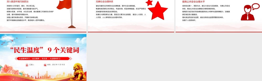 2022报告中的民生温度9组关键词PPT红色党政风党员干部学习教育专题党课党建课件模板.pptx