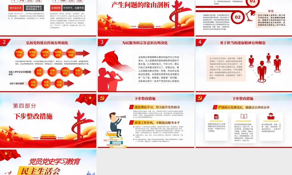 2022党员党史学习教育民主生活会个人剖析材料PPT精品党政部门党支部教育专题党课模板.pptx