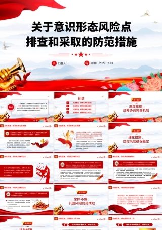 2022关于意识形态风险点排查和采取的防范措施PPT红色精美风党员干部学习教育专题党课党建课件模板.pptx