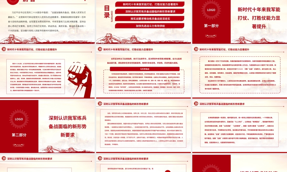 2022全面加强练兵备战PPT大气党建风党员干部学习教育专题党课党建课件.pptx